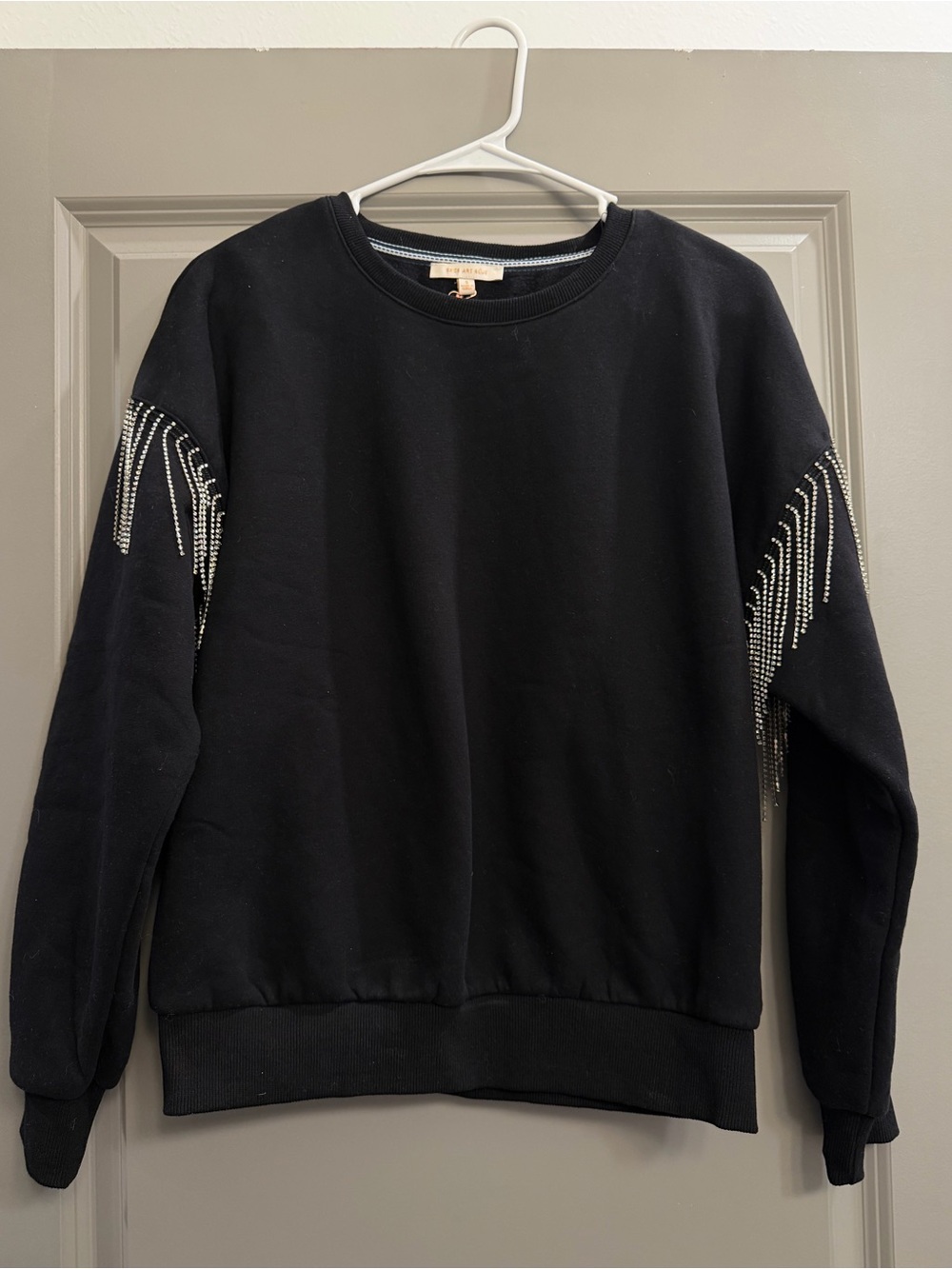 Women’s Rhinestone Fringe Black Sweatshirt